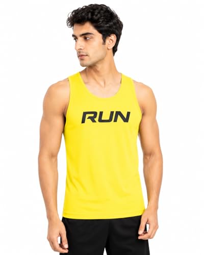 Image of Men's Gym Vest with Run Print, Sleeveless Athletic Tank Top for Running and Workout