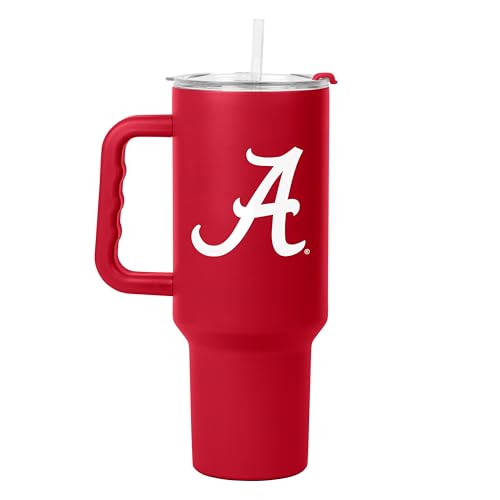 Logo Brands NCAA Alabama Crimson Tide 40 oz Tumbler with Handle -Powder Coated-Stainless Steel with Straw Leak-Resistant Keeps Drinks Hot/Cold Everyday Use