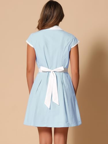 Image of Allegra K Women's Vintage Button Down Shirt Dress Notch Lapel Short Sleeve Belted Office Mini Short Dresses