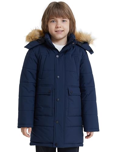 wantdo Boys' Winter Coat Long Puffer Jacket Warm Parka with Removeable Faux Fur Hood3