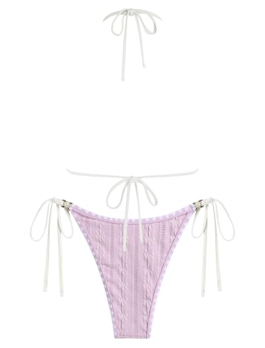 Image of ZAFUL 2 Piece Halter Bikini Sets Hollow Out Triangle Bikini for Women Sexy Bathing Suit High Waisted Side Tie Swimsuits
