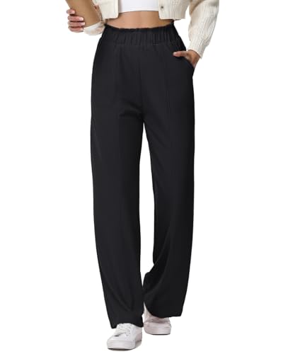 HMIYA Weite Hosen Damen-Hohe Taille Waffel Lässig Stoffhose Leichte...