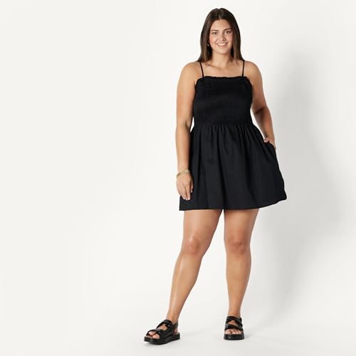 Image of Amazon Essentials Women's Regular-Fit Cotton Sateen Smocked Bodice Dress