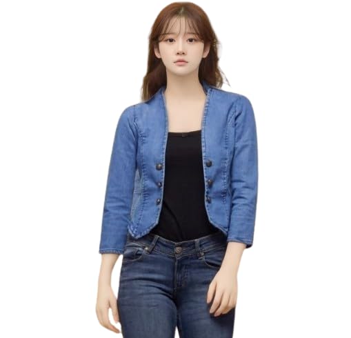 Wingzss Women's Cropped Denim Jacket, Light Blue, Button Front, Casual Style-picture-34