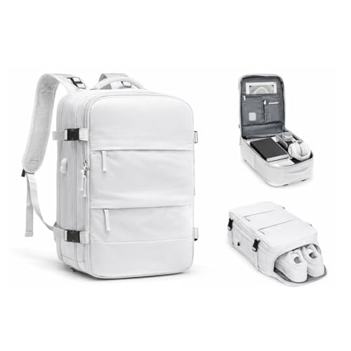 Mochila de Viagem Expansível para Notebook Impermeável USB (BRANCA)