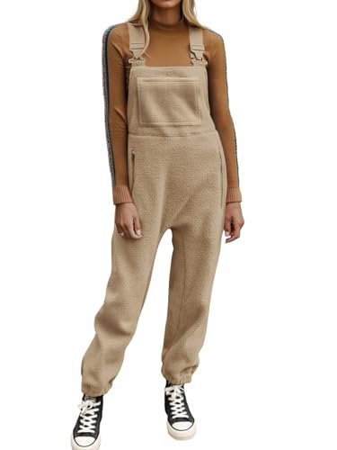 Ebifin Womens Fleece Warm Overalls Winter Loose Casual Jumpsuits with Pockets