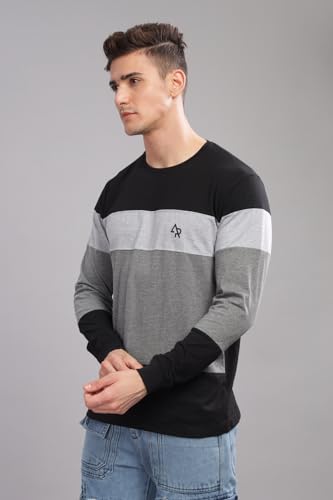 Image of ADRO Full Sleeve Tshirt for Men | Colorblock T Shirt for Men | 100% Cotton Tshirt | Full Sleeve Regular Fit T-Shirt | Men's Full Sleeves T Shirts