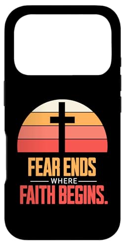 Fear Ends Where Faith Begins Retro Sunset Cross �X�}�z�P�[�X iPhone 17 Pro �p