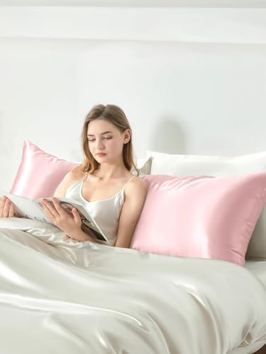 Image of THXSILK Mulberry Silk Pillowcase for Hair and Skin, 100% Mulberry 6A+ Silk, Dual-Sided Silk Body Pillow Case with Hidden Zipper, Body Size 20 inchx54 inch Pillow Case, 1pc, Light Pink