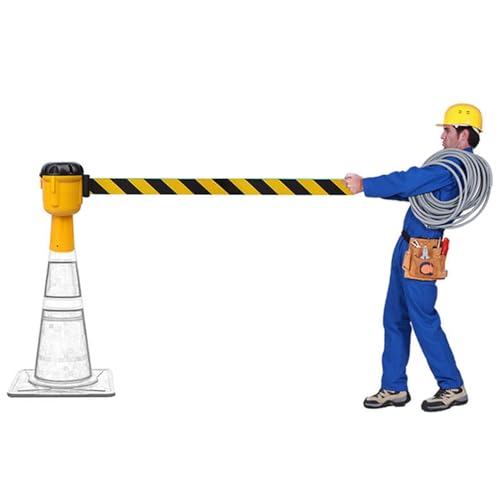 Retractable Traffic Cone Topper Tape - 32FT Cone Mountable Emergency Warning Belt, for Blocking Pedestrian Areas,with lock button(A,10M(32FT))