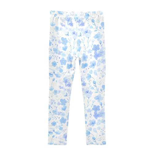 Watercolor Blue Cherry Blossom Kids Girl's Cotton Pants Stretchy Full Length Sweatpants Running2