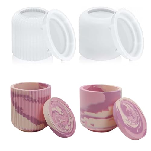 Aibyhauuz Lot de 2 moules en silicone pour bougeoirs - Design rond avec couvercles - Idéal pour le béton et les bougies en plâtre - Décoration d'intérieur...