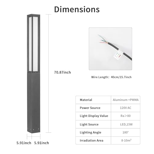 ZRJJMLAN Landscape Path Lights AC100-240V, 71" High Outdoor Pathway Light Hard Wired, Waterproof Modern Bollard Lamp, Driveway Walkway Pole Lights, 3000K LED Lighting for Patio Yard Garden Commercial - Image 4