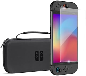 （06:30時点） 【2025年新版モデル】Switch 2 用 ケース+保護フィルム ガラスフィルム 硬度 9H 高密度EVA防水 耐衝撃 ハードシェル スイッチ2 ゲームカード10枚収納 軽量 全面保護 カバー ポータブル 持ち運び 旅行 アクセサリー (ブラックケース+Switch 2 モデル 7.9インチ 用ガラスフィルム)