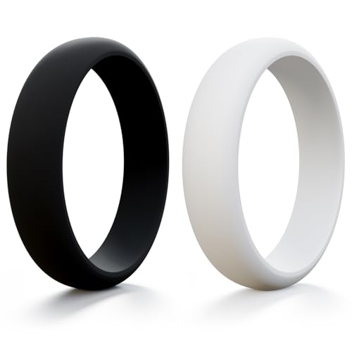 HOOPLE Women’s Silicone Band Rings, 2PCS, 5.5mm Wide 2.5mm Thick, Flexible Rubber Wedding Bands, Stackable Workout Rings for Active Lifestyle, Gym, Work & Daily Wear