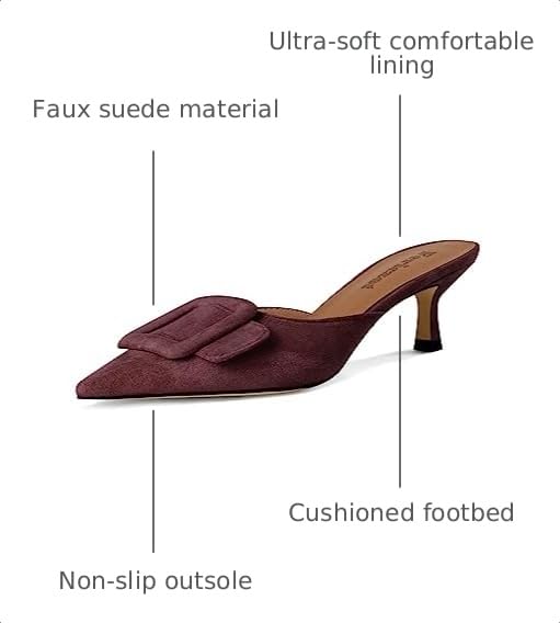 Image of Fericzot Mule Slippers for Women,Slingback Buckle Pumps Pointed Toe Kitten Heels Shoes Slides Backless Dress Sandals