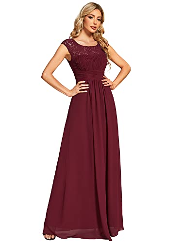 Ever-Pretty Women's Crewneck Lace Cap Sleeve Pleated A Line Chiffon Bridesmaid Dresses 01745