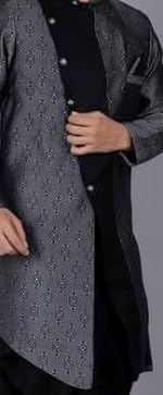 Image of Amzira Men's Woven Printed Cotton Jacquard Kurta Dhoti Set with Mandarin Neck Long Sleeve and Button Down Closure Type