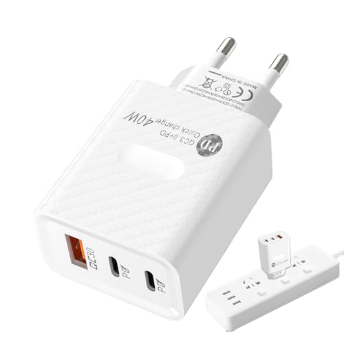 Bloque cargador USB, cargador de teléfono, cargador de teléfono, cargador USB, adaptador de enchufe de viaje de 3 puertos, cargador portátil de carga rápida de 40 W, adaptador de tipo C para