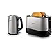 Philips Daily Collection HD9351/90 Elektrischer Wasserkocher, 1,7 l, 2200 W & HD2637/90 Toaster, 7 Stufen, Brötchenaufsatz, Stopp-Taste, 1000 W, schwarz/edelstahl