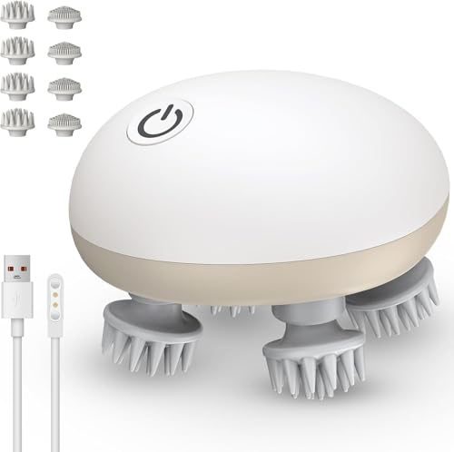 Onftrym Kopfmassagegerät Elektrisch Kopfhaut Massagebürste IPX7 wasserdicht mit 8 Massageköpfen und 5 Massagemodi, Handliches Haarmassagegerät...