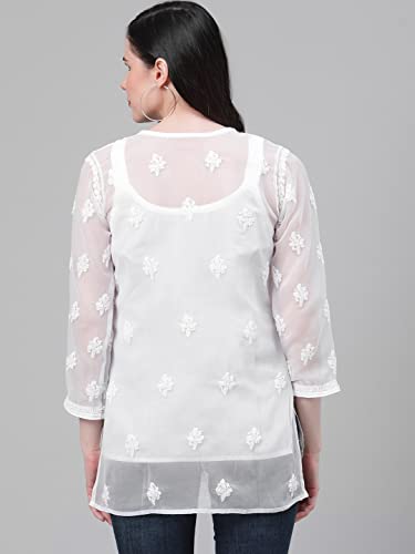 Image of Ada Women's Georgette Regular Fit Chikankari Hand Embroidered Lucknowi Short Top Kurti with Slip A211683