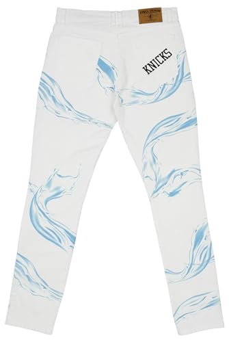NBA Teams Men's Straight Leg Distressed White Denim Jeans, Cloud Print2