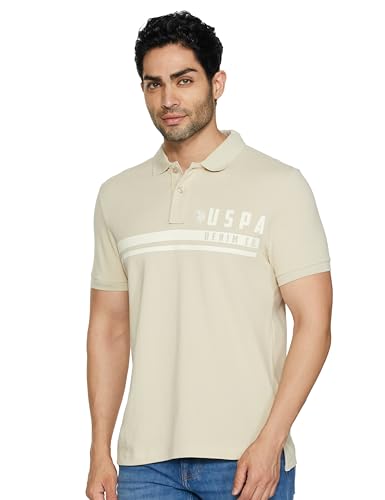 Image of U.S. POLO ASSN. Men's Half Sleeve Solid Polo T-Shirts (UDTSHS1295 Beige M)