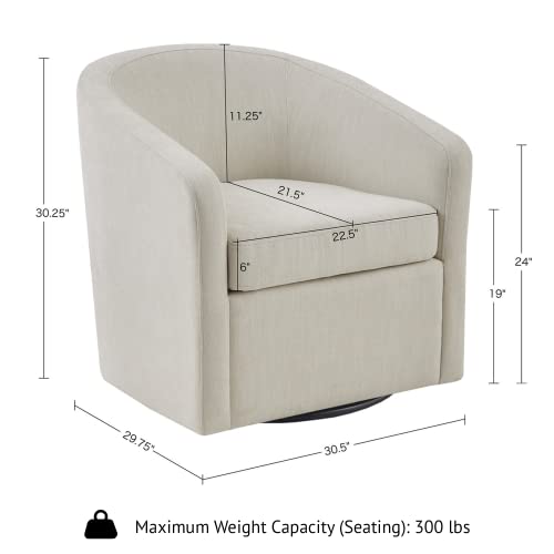 Martha Stewart Amber Swivel Chair For Living Room High Back Bedroom Lounge Removable Foam Seat Cushion Upholstered, Nursery Furniture, Metal Base, Fully Assembled, 30.5"W X 29.75"D X 30.25"H, Ivory #TOP5