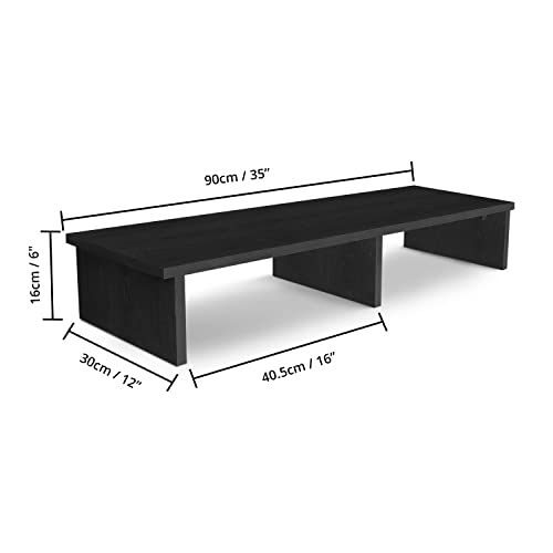 Image of About Space Monitor Stand Riser - Wooden Ergonomic Desktop, Laptop Riser Stand with Storage for 2 Monitors - Table Top Organiser for Home & Office(L 90 x B 30 x H 16 Cm) - Lemon Oak