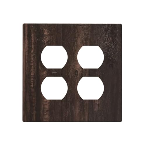 Yamxbfa Rustic Vintage Dark Brown Wood Grain Outlet Covers 2-Gang Duplex Light Switch Covers Decorative Gfci Wall Plate Covers Electrical Receptacle Switchplate Plug Faceplate for Bathroom Decor
