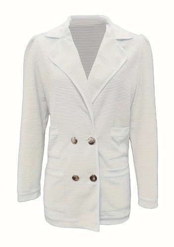 Womens Long Sleeve Tweed Double Breasted Blazer Jackets Lapel Ribbed Open Front Fall Blazers Coats with Pockets3