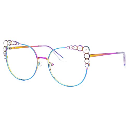 Image of Zeelool Stylish Metal Cat Eye Glasses Frame for Women with Non-prescription Clear Lens ZJGM751692-04 Multicolor, Large