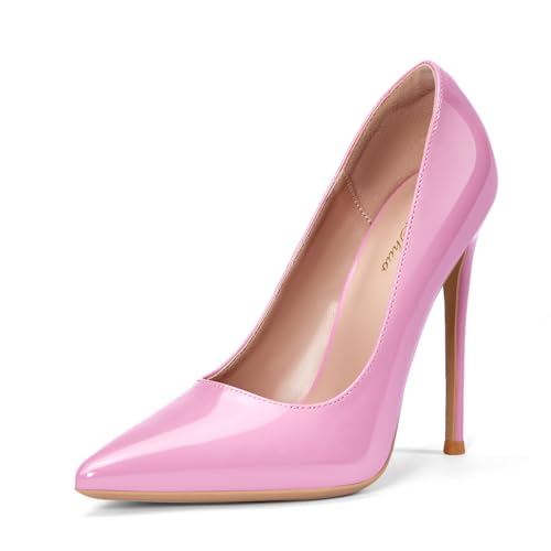 GENSHUO Women's 4.7 Inch Pumps Pointy Closed Toe Stiletto Sexy Pink High Heels Slip on Porm Party Wedding Dress Shoes Size 7