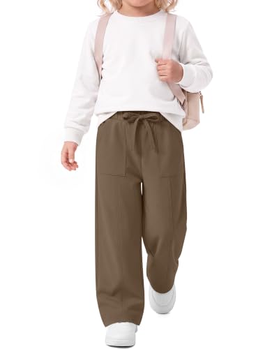 Image of Toddler Girls Wide Leg Pants | Baby Girls Sweatpants, Baggy Drawstring Pants with Pockets, Open Bottom Joggers, Back to School Trousers, for Kids 18M-5T