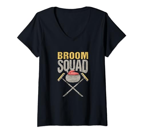 Equipo de curling Player Winter Ice Funny Curler Fan Broom Squad Camiseta Cuello V