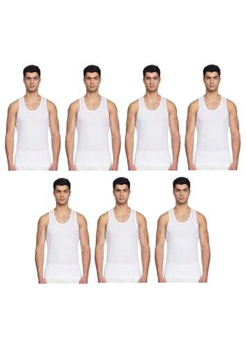 Sleeveless Vest for Men, 100% Cotton Fabric, Round Neck, White