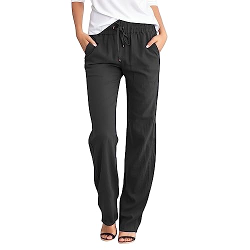 Women Cotton Linen Pants Trendy Women Trousers Jeans Pull on Stretchy Tall Long Summer Beach Cropped Comfy Baggy Winter Wide Leg Women Sweatpants Wide Leg Petite Women Capri Pants Size 14