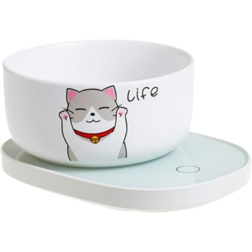 VIfn 加熱ペットボウル 加熱可能ペット用ボウル 可能給水器 分離可能 犬 猫 水飲み器 ペット給水器 給餌器 大容量 (ホワイト(手を上げる猫),350ml)