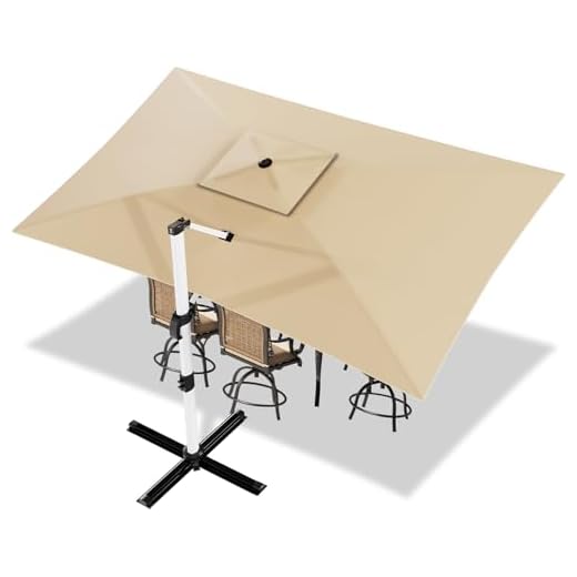 Devoko Sonnenschirm Balkon 300x400x260 cm Alu Ampelschirm mit Abdeckung, Doppel Vordach Wasserabweisend Gartenschirm mit Kurbel,Sonnenschutz UV50+,360°Rotation,Beige