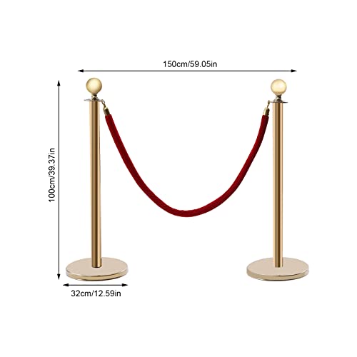 6PCS Gold Stanchion Post, 3 Red Velvet Ropes Queue Rope Barriers, 60In Crowd Control Barrier Queue Line, Crowd Control Poles, for The Theaters, Museums, Film Festivals, Red Carpet