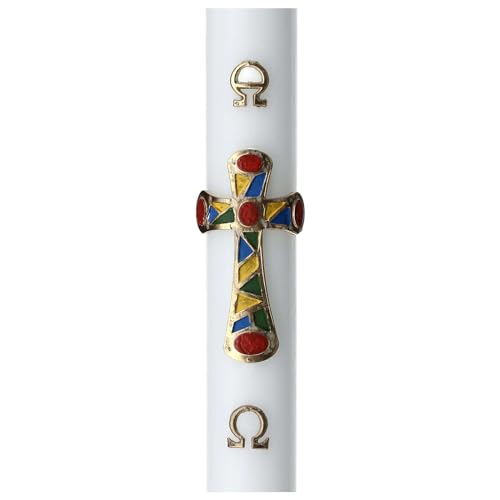 White Paschal Candle with Patchwork Cross 3.15x47.25 in