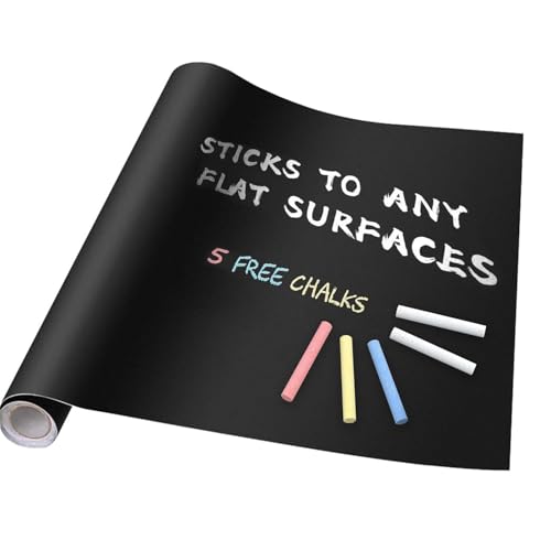 Image of YAJNAS Black Chalkboard Sticker for Kids | Removable Wall-Mounted Blackboard for Home, School, Office | Includes 5 Colorful Chalks | Easy Install, Perfect for Creative Learning & Play - 2 x 6.5 Ft