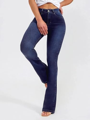Women's Flare Stretch High Rise Jeans Skinny Bell Bottom Denim Pants4