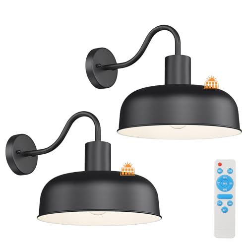 Image of Darkaway Solar Barn Light for Outdoor, Dusk to Dawn Outside Wall Lights Solar Powered, Industrial Gooseneck Black Exterior Wall Sconce for Barn Porch Garage,2 Pack