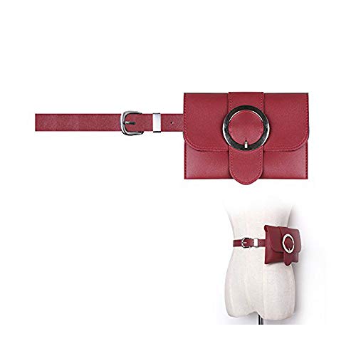 Famhome sac banane de cuir, pochette de ceinture amovible taille voyage sac de téléphone cellulaire Grande Boucle rouge