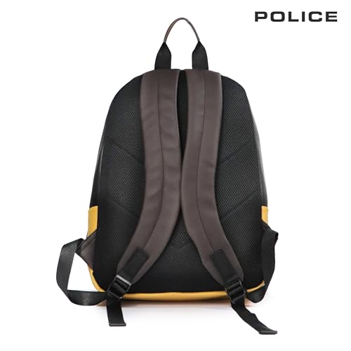 Image of POLICE 20 Ltrs Vegan Leather (15 inch) Laptop Backpack water resistant sustainable bags with rain proof zippers for Men, Women, Boys and Girls, (BLACK /TAN /GREEN)