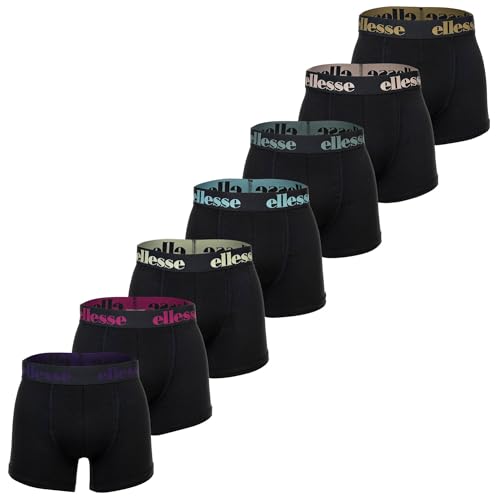 Ellesse Lot de 7 boxers Yema pour homme - Avec logo - Sans poche - En coton stretch, Noir/Mutli3, 3XL