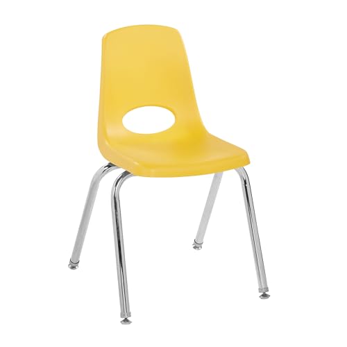 Image of FDP 16 inch School Stack Chair,Stacking Student Seat with Chromed Steel Legs and Swivel Glides for Classroom, Homeschool or Office - Yellow, 11560-YE