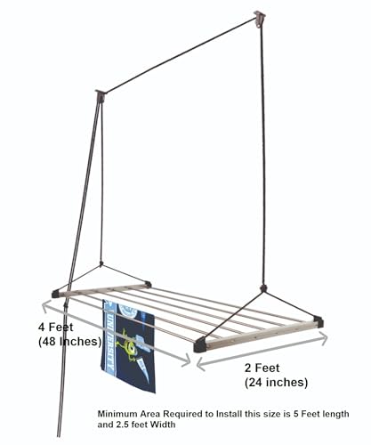 homWell Rust Proof 6 Pipe X 4 Feet (Blue) with UV Protected Nylon Rope Stainless Steel Ceiling Cloth Dryer/Cloth Hanger/Cloth Drying Stand for Balcony/Clothes Stand for Drying